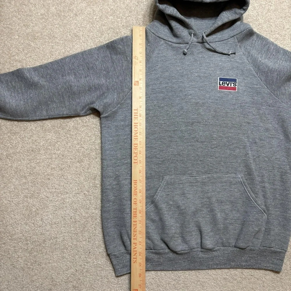 Vtg 80s Levi's Hoodie Sweatshirt Mens Medium Gray Made USA Chest Logo White Tab